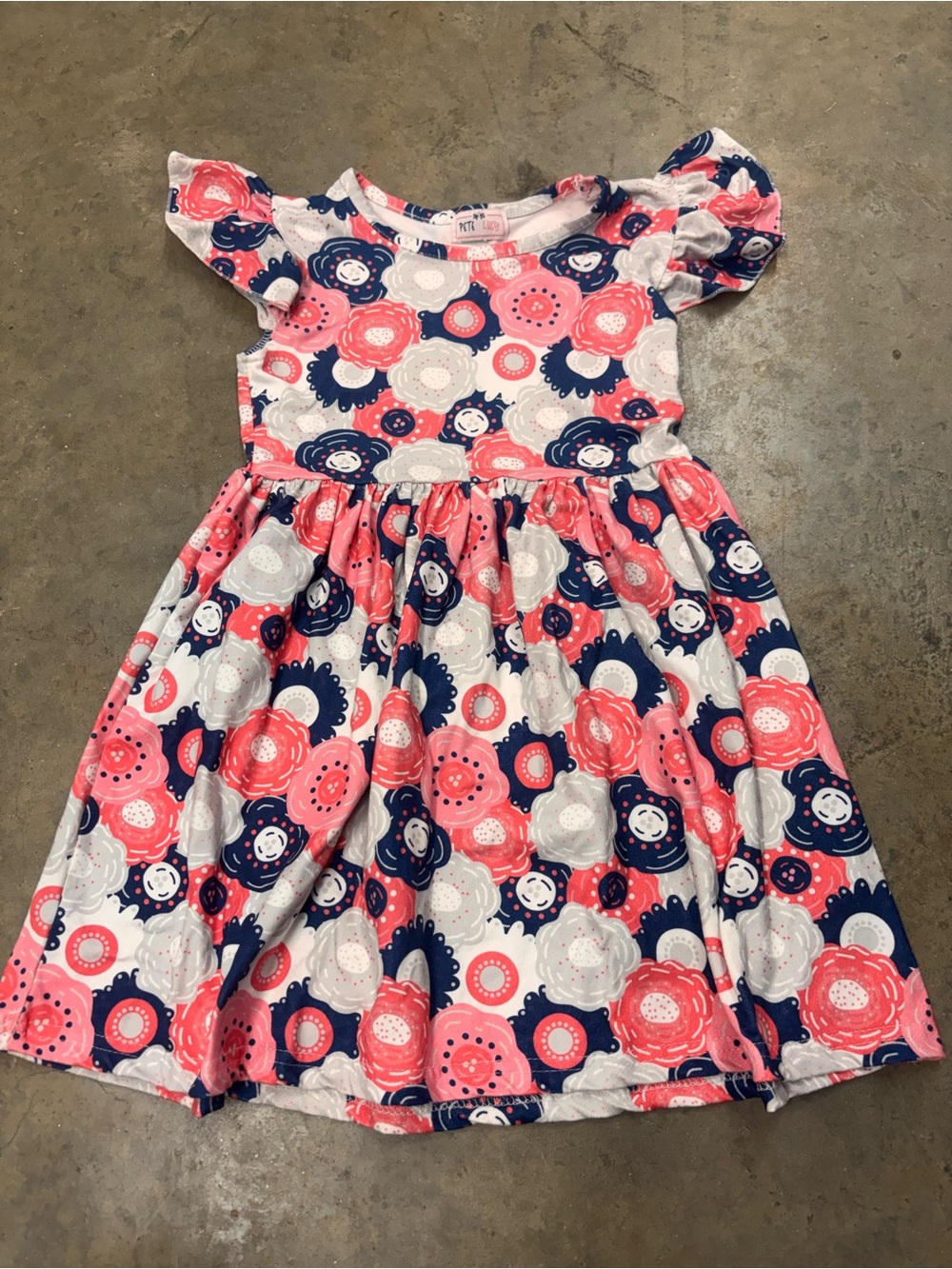 Pete & Lucy Floral Pink Navy Blue Sunday Dress Girls Small